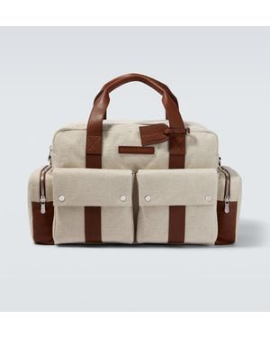 Brunello Cucinelli Leather-Trimmed Canvas Duffel Bag - Brown