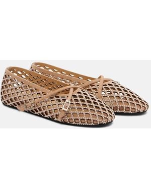 Mach & Mach Sparkle Mesh Embellished Suede Ballet Flats - Brown