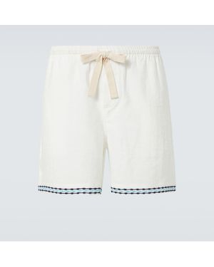 Commas Frequency Embroidered Linen Shorts - White