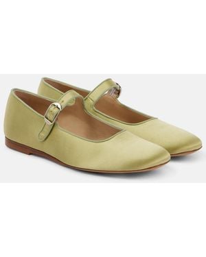 Le Monde Beryl Classic Satin Mary Jane Flats - Green