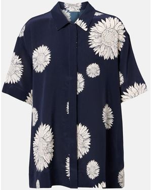 Asceno Montauk Floral Silk Crepe Shirt - Blue