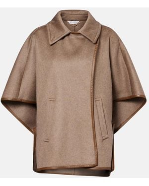 Max Mara Corsaro Leather-Trimmed Cashmere Cape - Brown