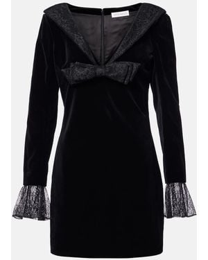Nina Ricci Lace-Trimmed Cotton Velvet Minidress - Black