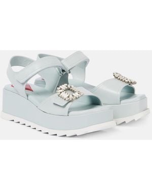 Roger Vivier Embellished Leather Platform Sandals - White