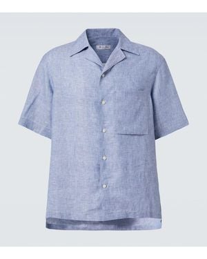 Loro Piana Federico Linen Bowling Shirt - Blue
