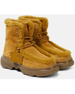 Burberry Chugga Shearling-Trimmed Suede Boots - Yellow
