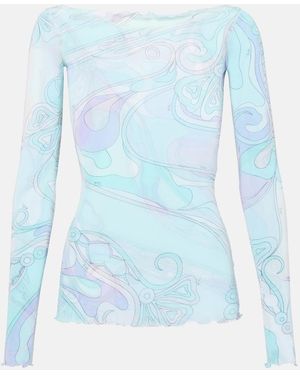Emilio Pucci Orchidee Mesh Top - Blue