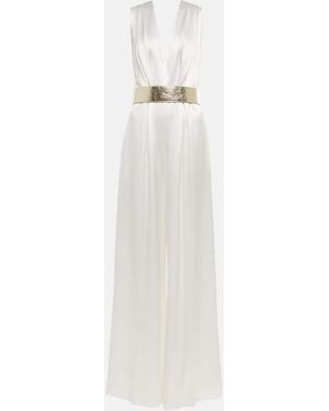 Costarellos Keaton Belted Satin Jumpsuit - White
