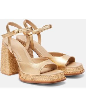 Souliers Martinez Gracia Metallic Leather Platform Sandals - Natural
