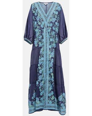Juliet Dunn Floral Cotton Maxi Dress - Blue
