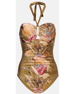 Zimmermann Ascension Floral Ruched Swimsuit - Metallic