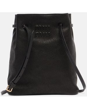 Miu Miu Logo Leather Crossbody Bag - Black