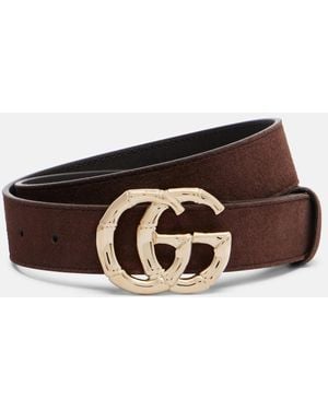 Gucci Gg Suede Belt - Brown