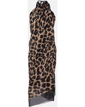 Balmain Leopard-Printed Silk Beach Dress - Black