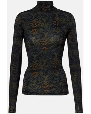 Ulla Johnson Aurelia Printed Jersey Turtleneck Top - Black