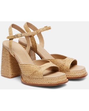 Souliers Martinez Gracia 95 Raffia Platform Sandals - Natural