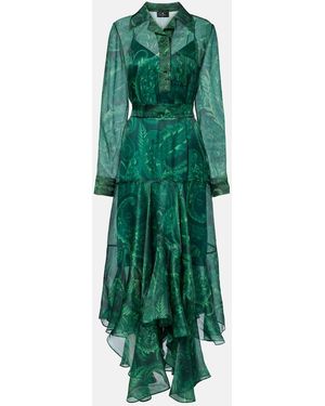 Etro Paisley Ruffled Silk Cocktail Dress - Green