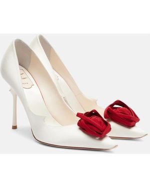 Roger Vivier Epine Rose 100 Floral Satin Pumps - White