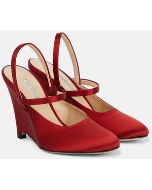 Emilia Wickstead Aster Satin Wedge Pumps - Red