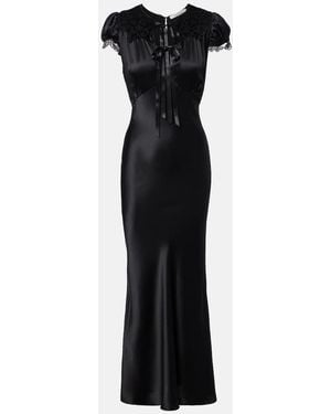Rodarte Lace-Trimmed Silk Satin Maxi Dress - Black