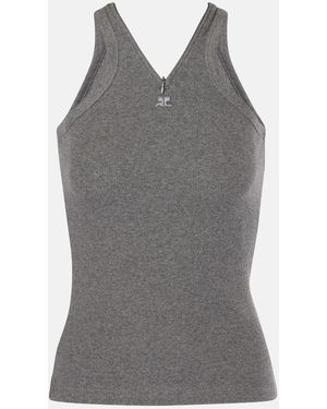Courreges Cotton Ribbed-Knit Tank Top - Grey