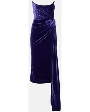 Alex Perry Draped Velvet Corset Gown - Blue