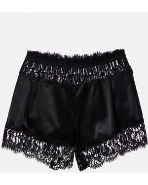 Dolce & Gabbana Lace-Trimmed Silk And Cotton-Blend Shorts - Black