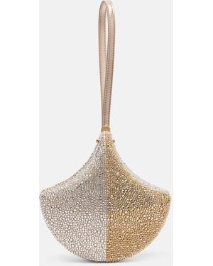 BVLGARI Ginkgo Crystal-Embellished Suede Clutch - White