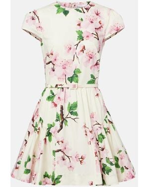 Oscar de la Renta Floral Cotton-Blend Minidress - Natural