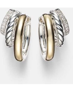 David Yurman Dy Mercer 18Kt And Sterling Hoop Earrings With Diamonds - White