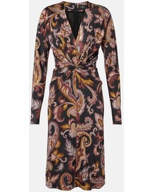 Etro Paisley Gathered Midi Dress - Brown