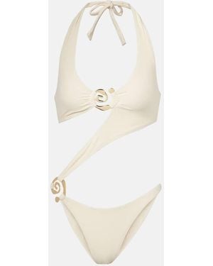 SAME Halter Spiral Cutout Swimsuit - White