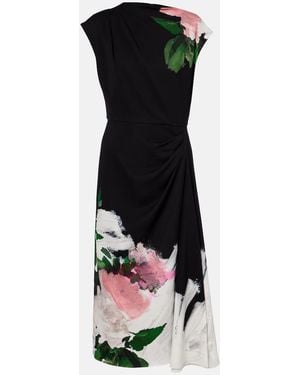 Erdem Floral Gathered Midi Dress - Black