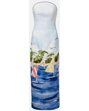 LEO LIN Ava Printed Linen Bustier Dress - White