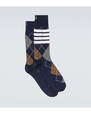 Thom Browne Printed Cotton-Blend Socks - Blue