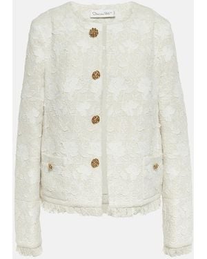 Oscar de la Renta Gardenia Embroidered Tweed Jacket - White