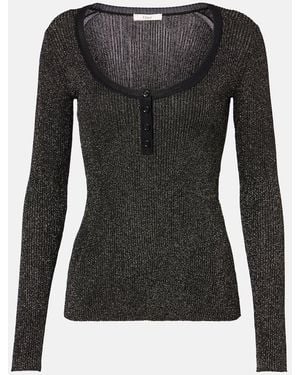 Chloé Ribbed-Knit Lurex Henley Shirt - Black