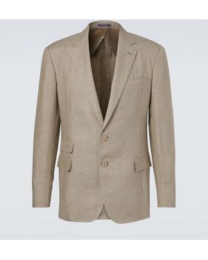 Ralph Lauren Checked Linen And Silk Blazer - Natural