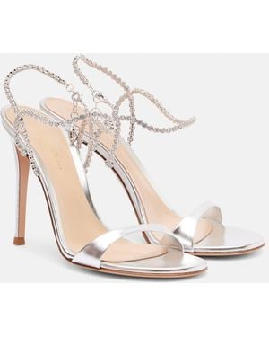 Gianvito Rossi Embellished Metallic Leather Sandals - White