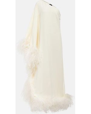 ‎Taller Marmo Ubud One-Shoulder Feather-Trimmed Crepe Maxi Dress - White