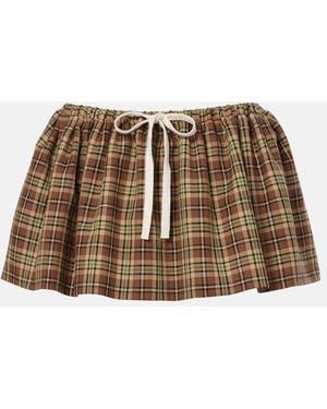 Miu Miu Plaid Virgin Wool Miniskirt - Brown