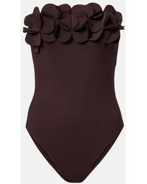 Karla Colletto Tess Floral-Applique Swimsuit - Brown