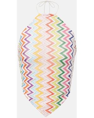 Missoni Zigzag Knitted Open-Back Halterneck Top - White