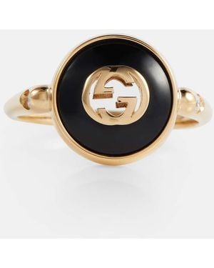 Gucci Interlocking G 18Kt Ring With Onyx And Diamonds - Black
