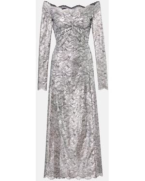 Rabanne Metallic-Effect Lace Maxi Dress - Grey