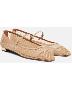Aquazzura Juliette Suede-Trimmed Mary Jane Flats - Natural