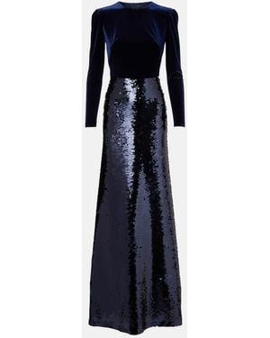 Monique Lhuillier Sequined Velvet Gown - Blue