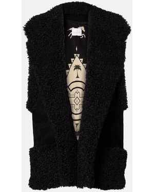 Johanna Ortiz Shearling-Trimmed Suede Vest - Black