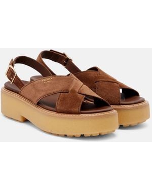 Prada Suede Platform Sandals - Brown