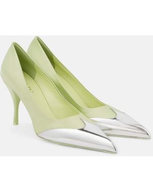 Prada 85 Satin And Metallic Leather Pumps - Green